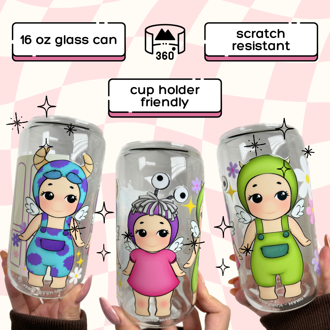 16 oz glass can • Monster sonny cup • gift ideas for her