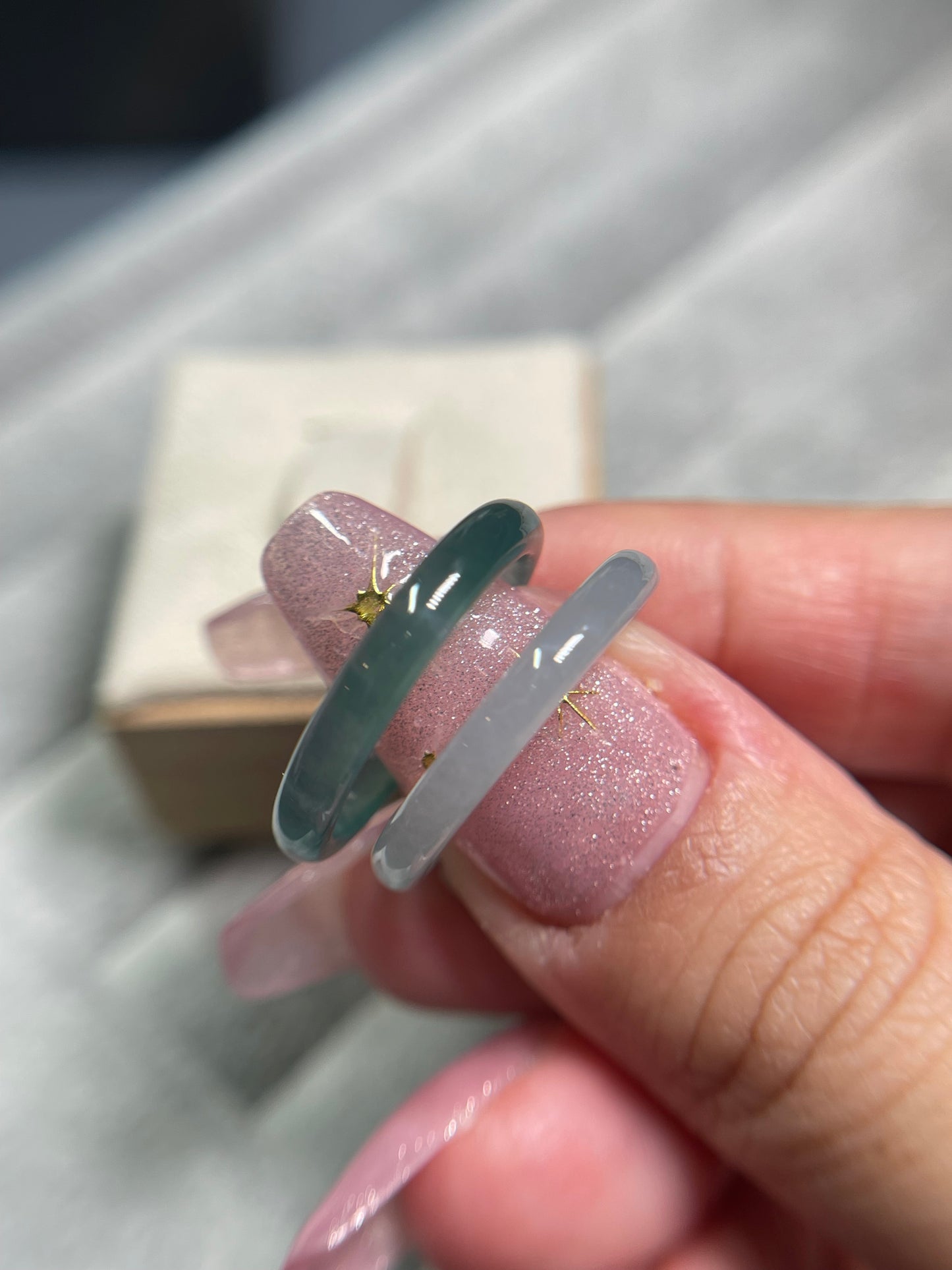 Thin DARK icy Blue water Jade ring