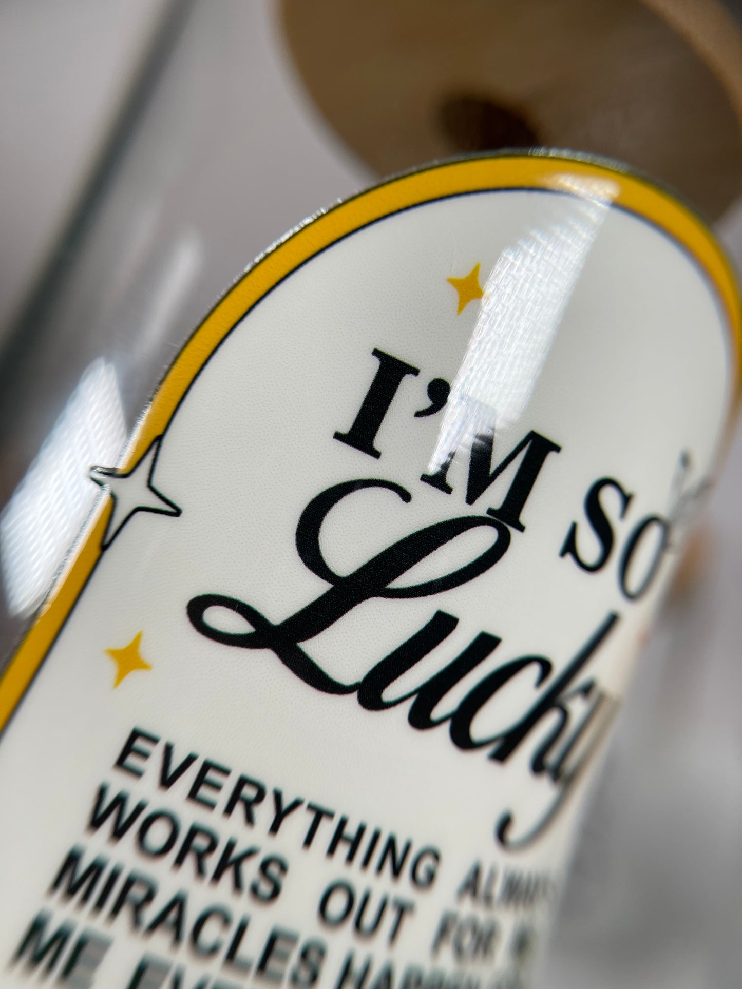 16 oz glass can • “im so lucky” cup • morning affirmation mantra cup - yellow