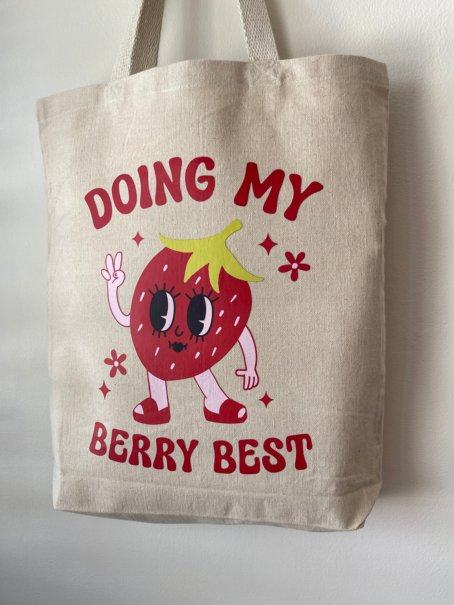 Berry tote • trying my berry best • cute & trendy cotton canvas tote