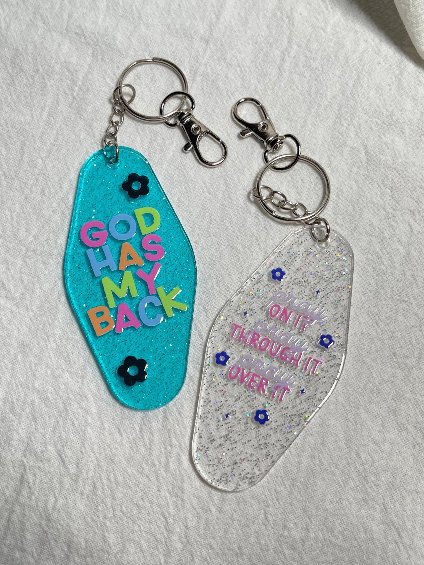 KEYCHAIN | pray on it • clear glitter key fob