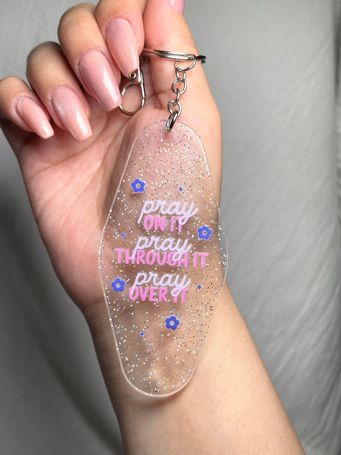 KEYCHAIN | pray on it • clear glitter key fob