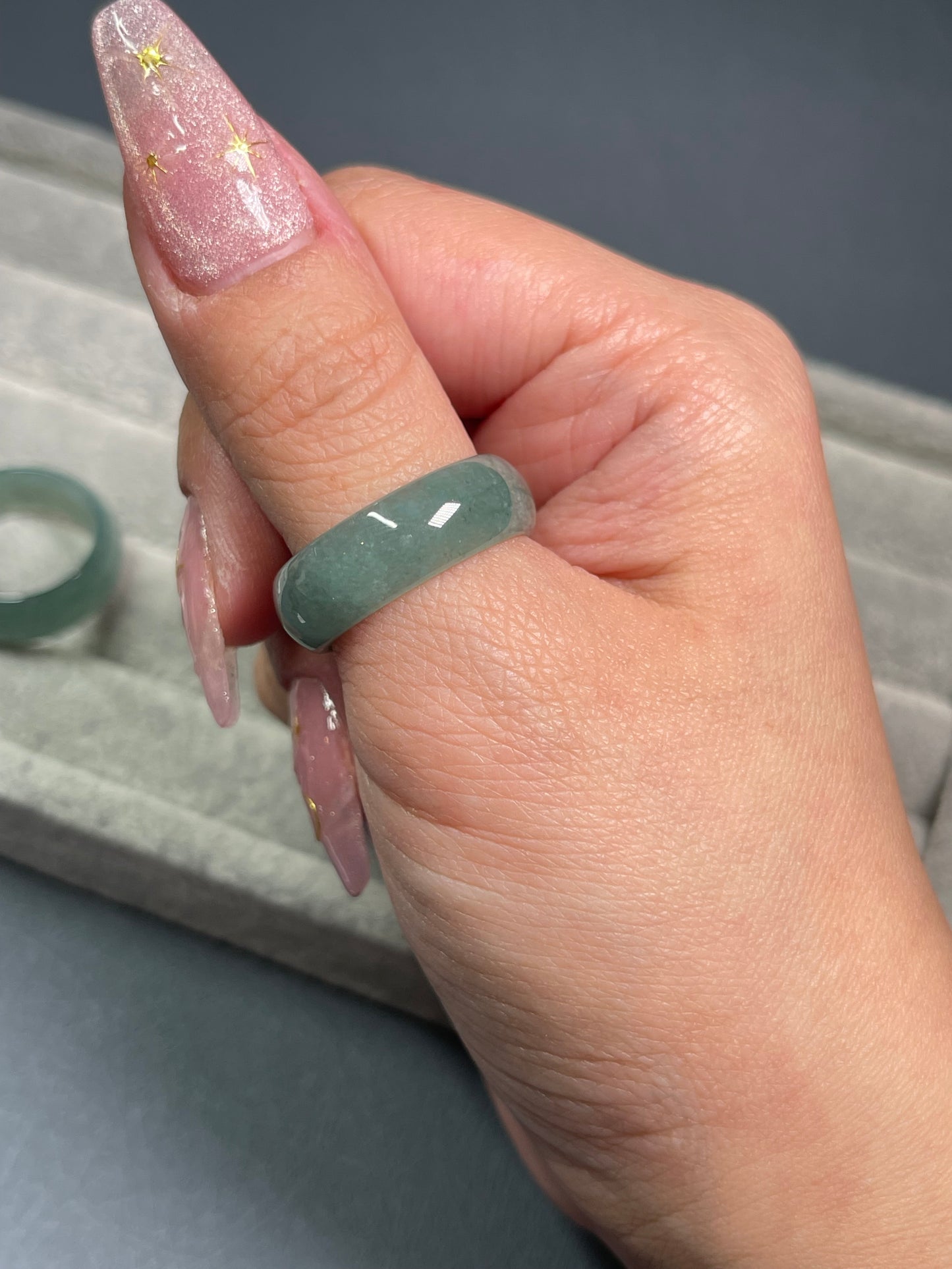 Blue water Jade ring — thick band