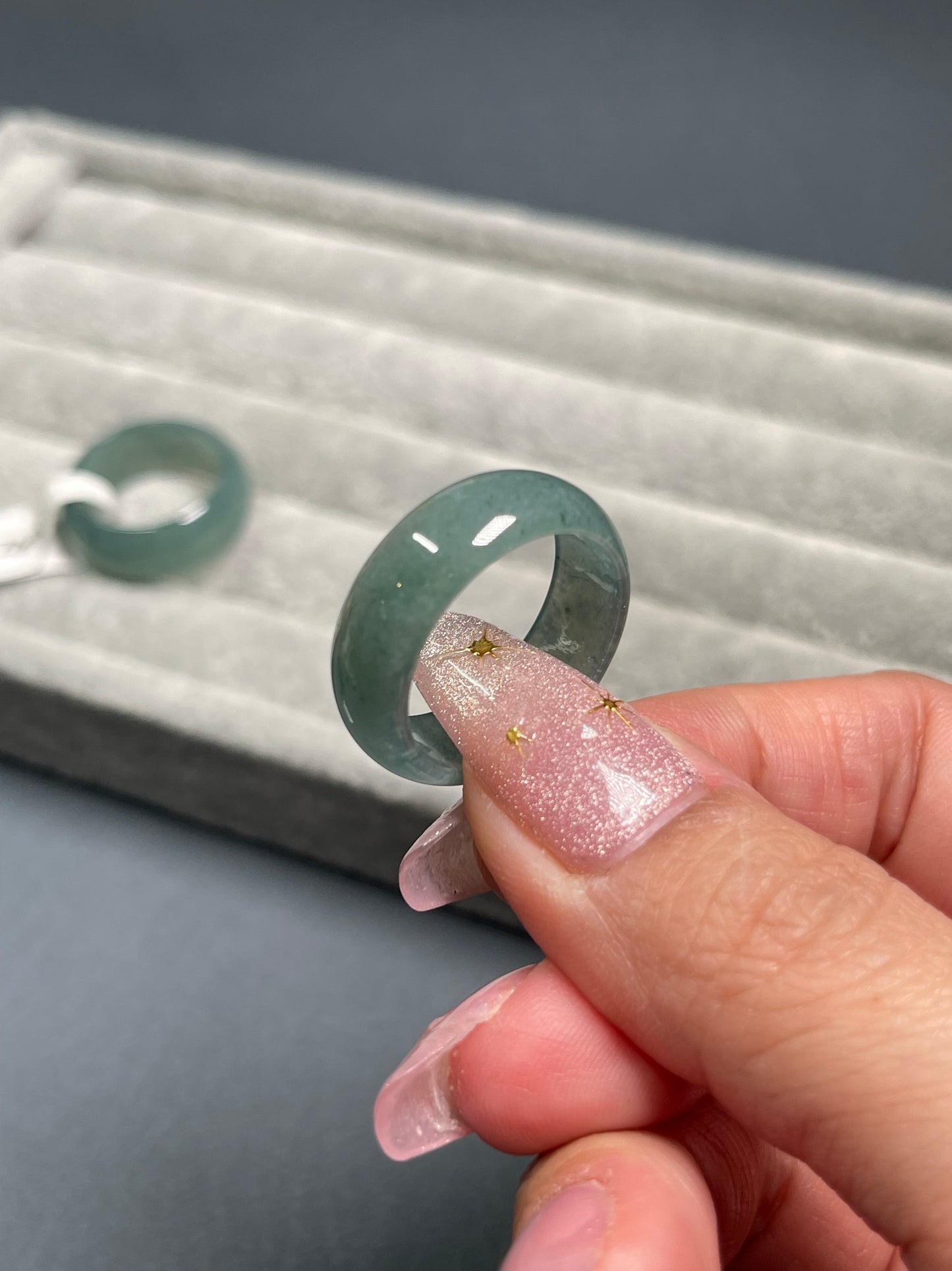 Blue water Jade ring — thick band