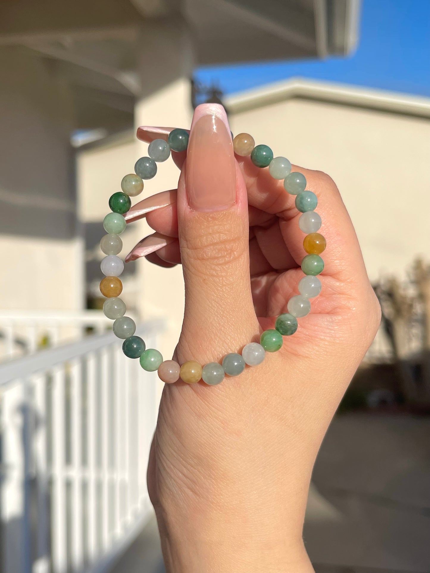 Halo halo • 6.0mm rare mix burmese jadeite jade bracelet (current size 7.5”) 1 of 1 cert # 2101