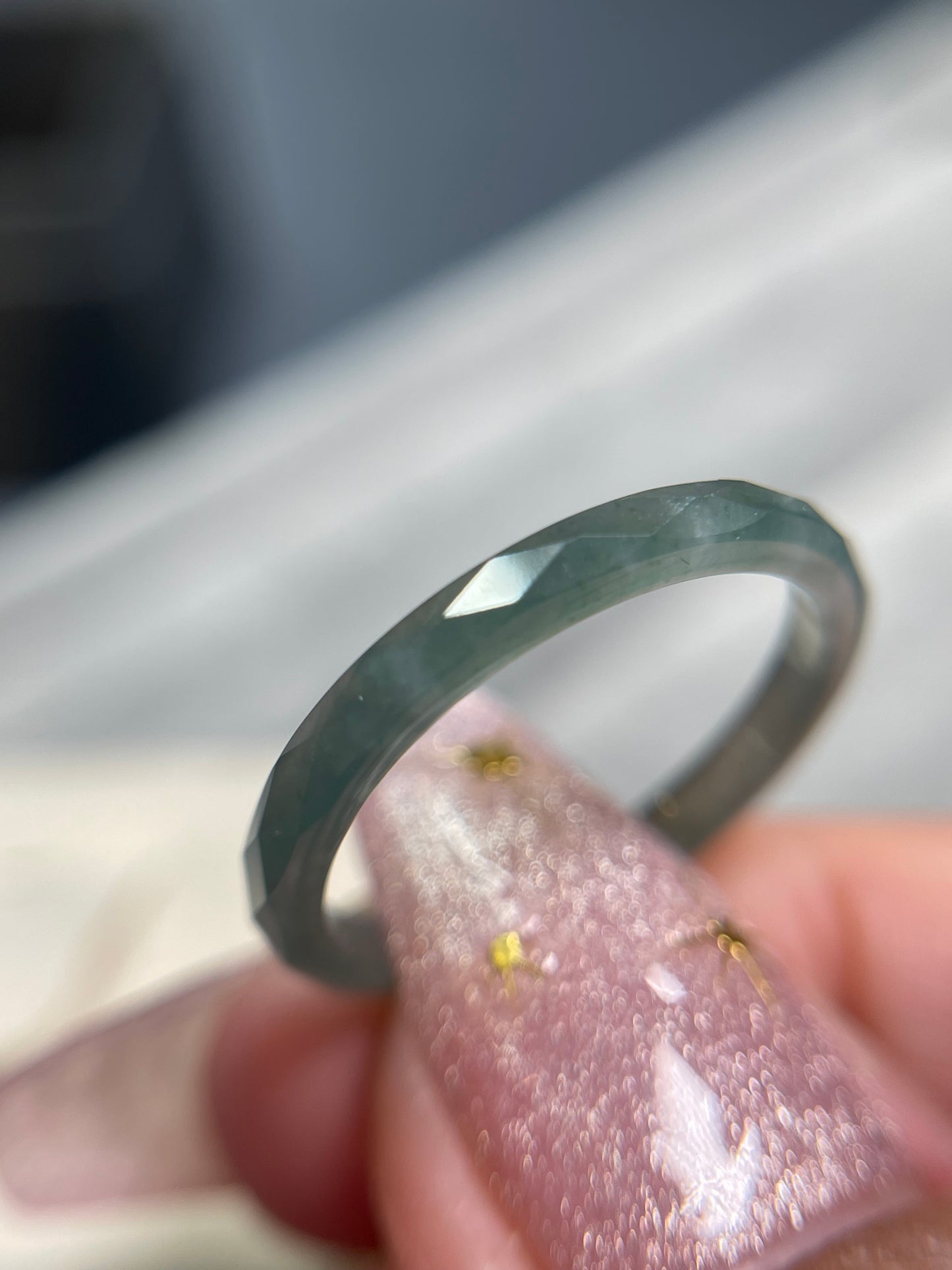 Faceted Blue water Jade ring