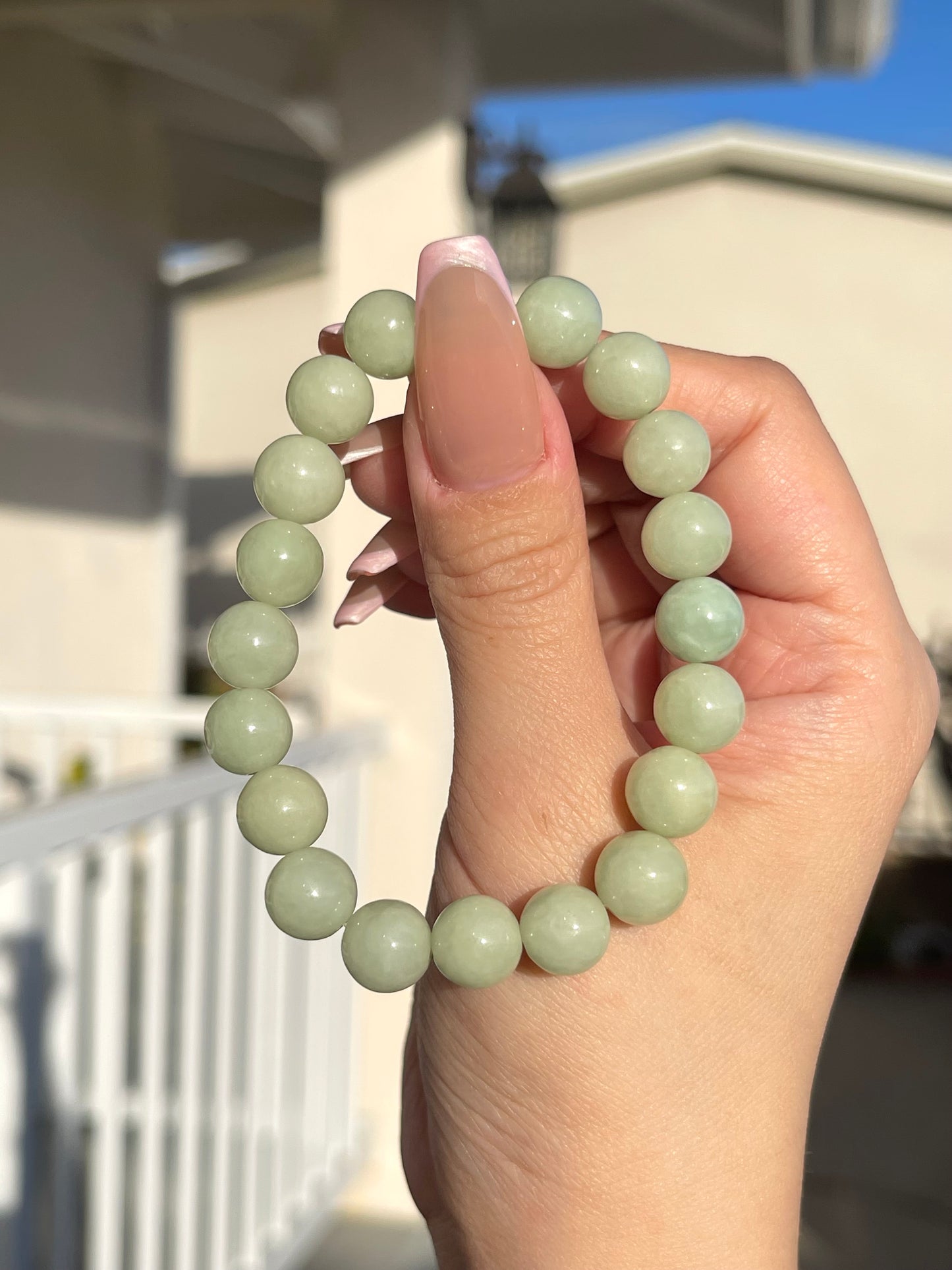 Honey green tea • 9.6mm burmese jadeite jade bracelet (current size 7.25”) cert # 6158