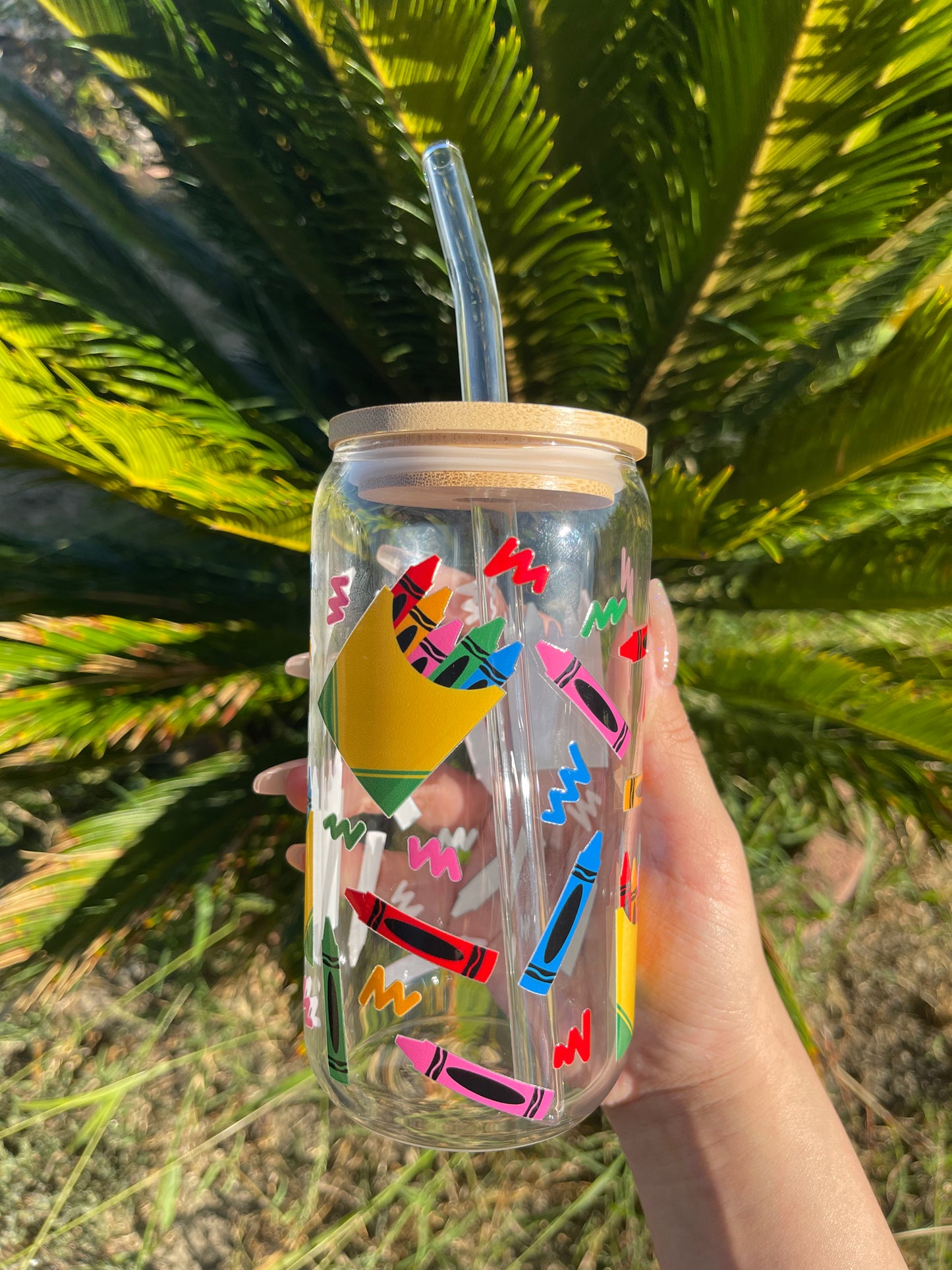 16 oz glass can • Crayons school design | teacher gift