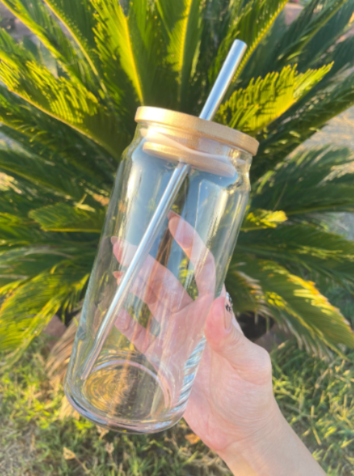 Bamboo Lid & Straw for Beer Can Glass