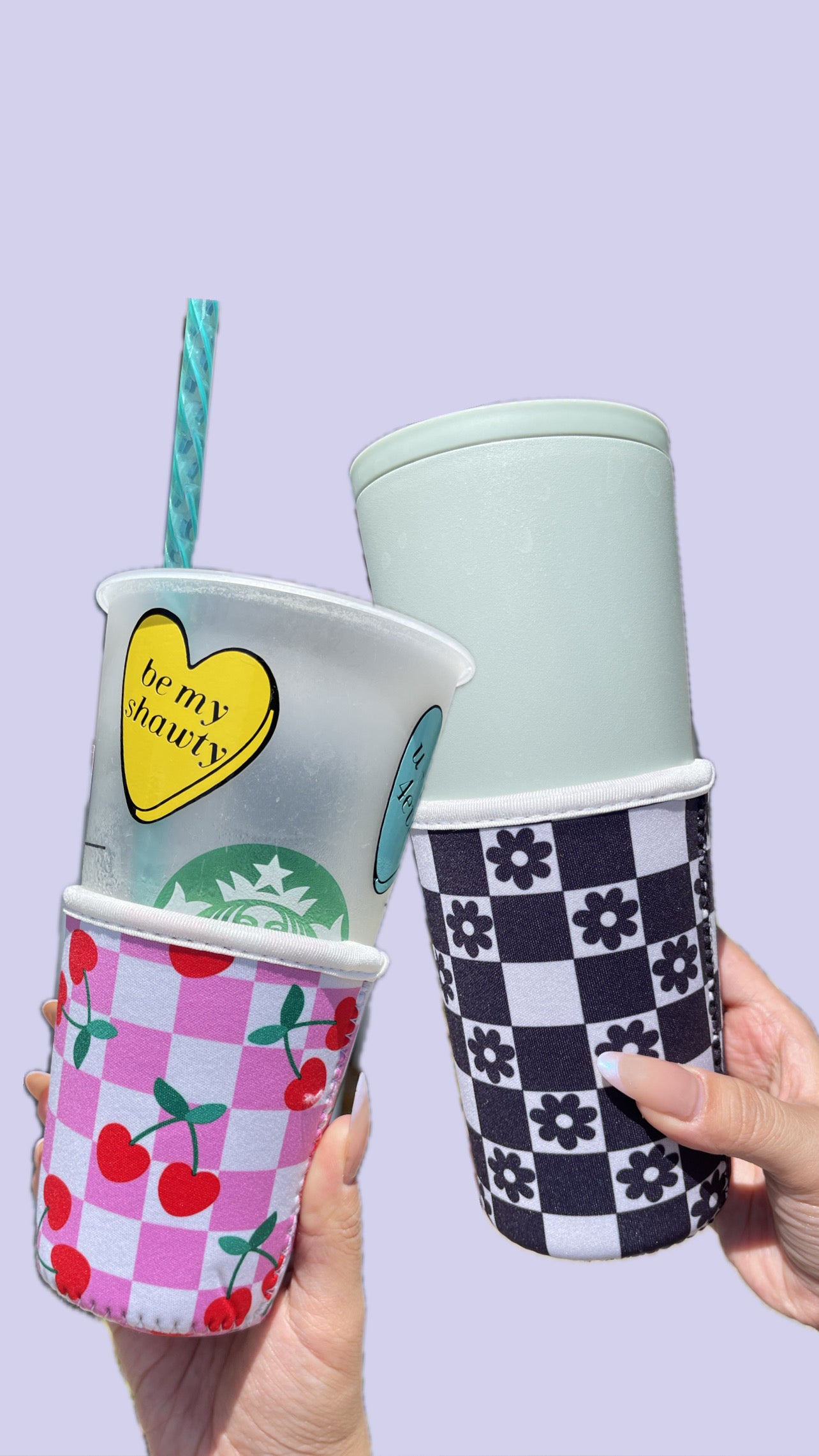 Drink sleeves • Coffee sleeves • Pink checkered - Black checkered