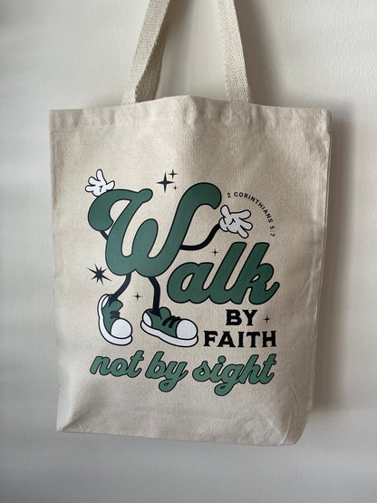 walk by faith tote bag • cute & trendy cotton canvas tote