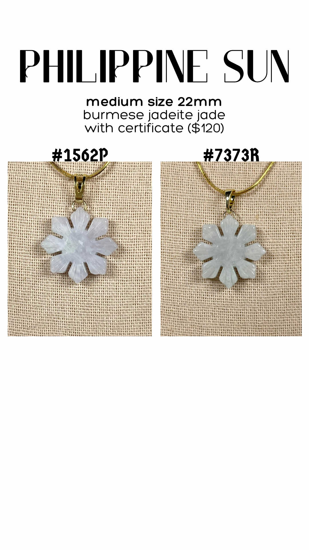 PHILIPPINE SUN: Jadeite Jade necklace (Med size: 22 mm)