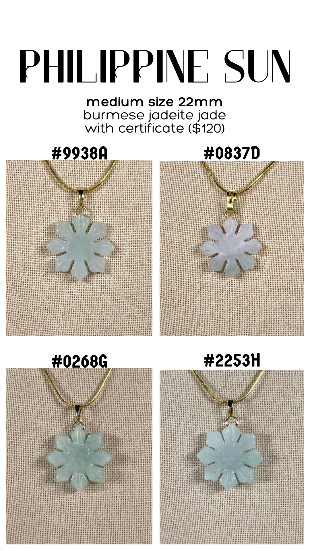 PHILIPPINE SUN: Jadeite Jade necklace (Med size: 22 mm)
