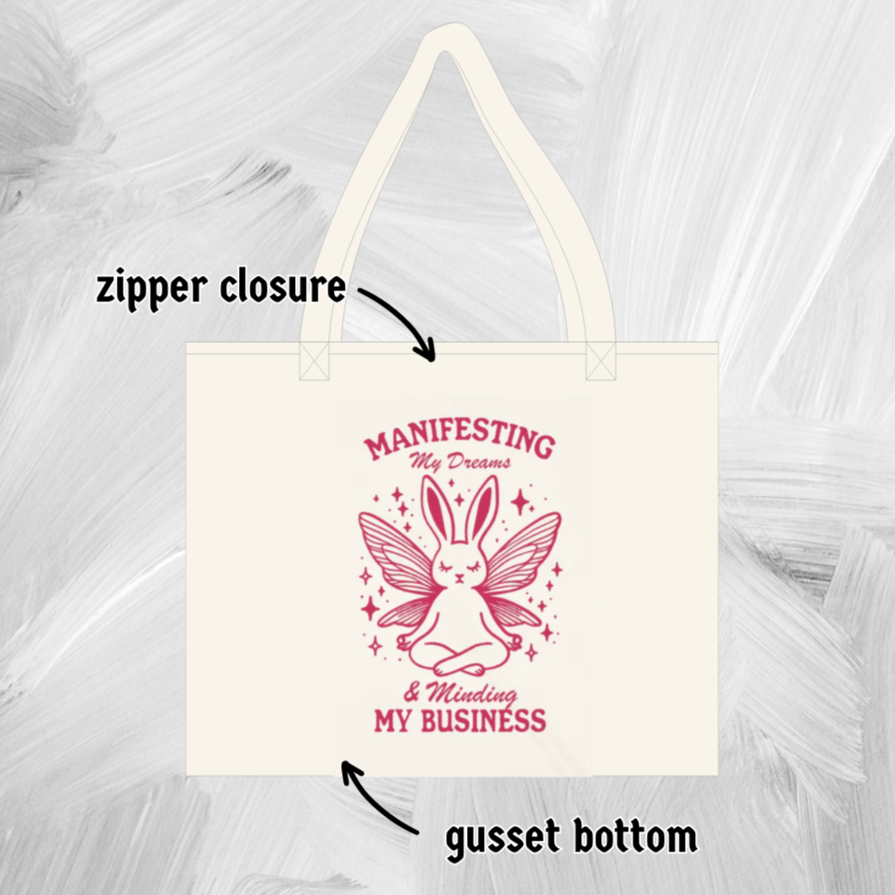 TOTE BAG | Manifesting Bunny tote - Red • zipper closure