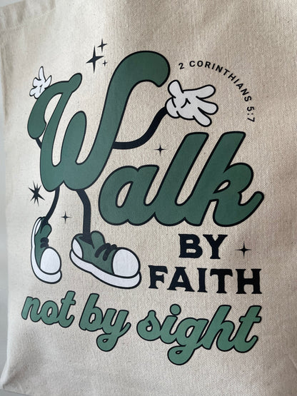 walk by faith tote bag • cute & trendy cotton canvas tote