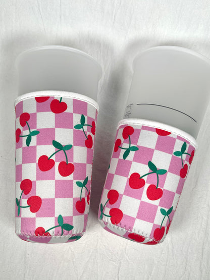 Drink sleeves • Coffee sleeves • Pink checkered - Black checkered