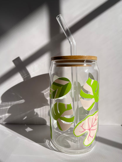 16 oz glass can • plants | plant mom gift | plant theme glass can