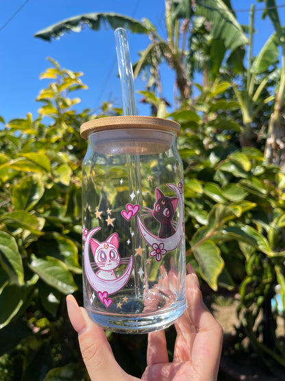 16 oz glass can • Luna + Artemis glass can | sailor moon glass can